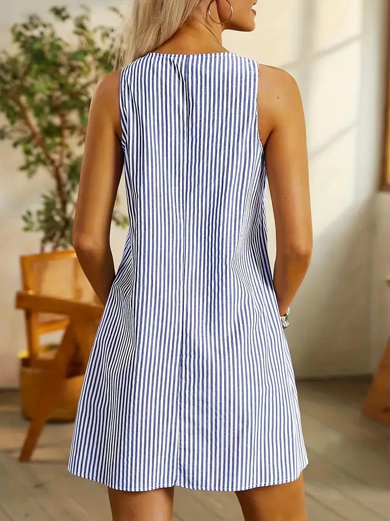 Claudine Button-Strap Striped Mini Dress