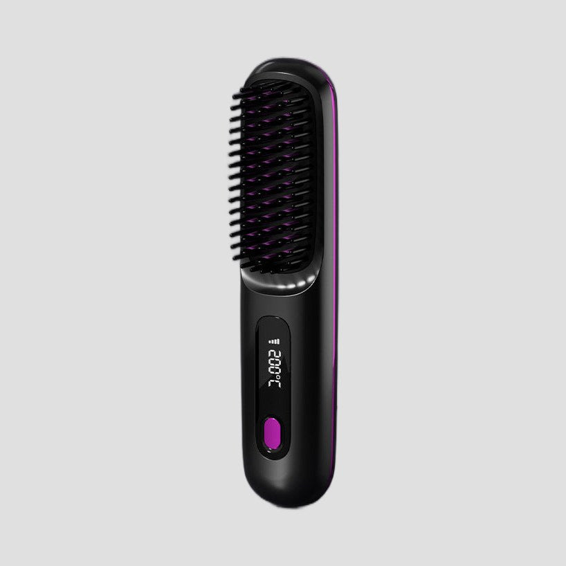 Cordless Heated Hair Straightening Brush - Black