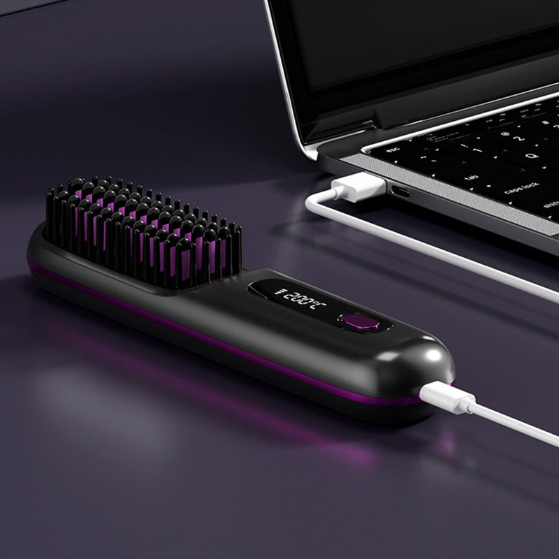 Cordless Heated Hair Straightening Brush - Black