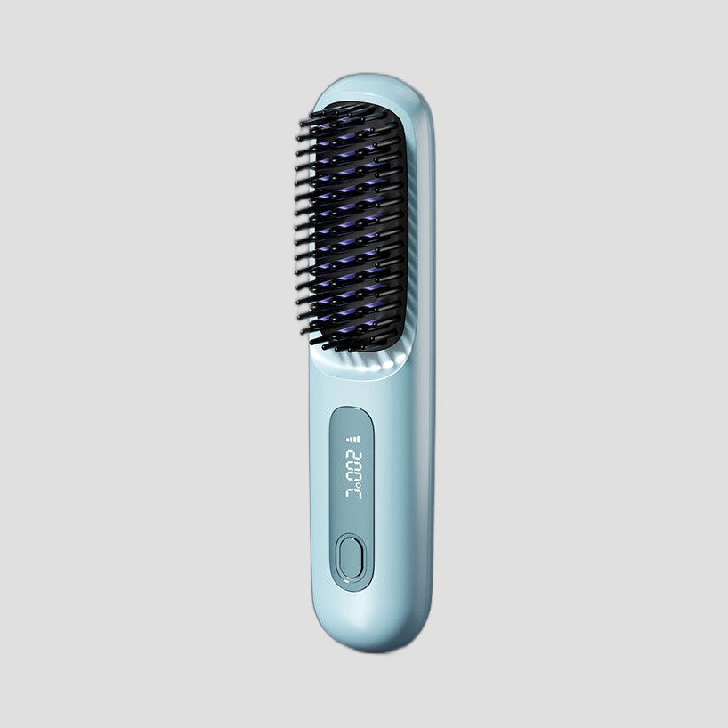 Cordless Heated Hair Straightening Brush - Blue