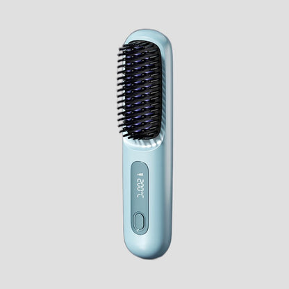 Cordless Heated Hair Straightening Brush - Blue
