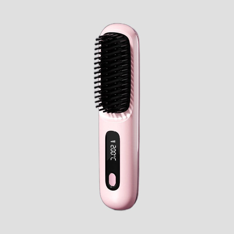 Cordless Heated Hair Straightening Brush - Pink