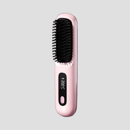 Cordless Heated Hair Straightening Brush - Pink