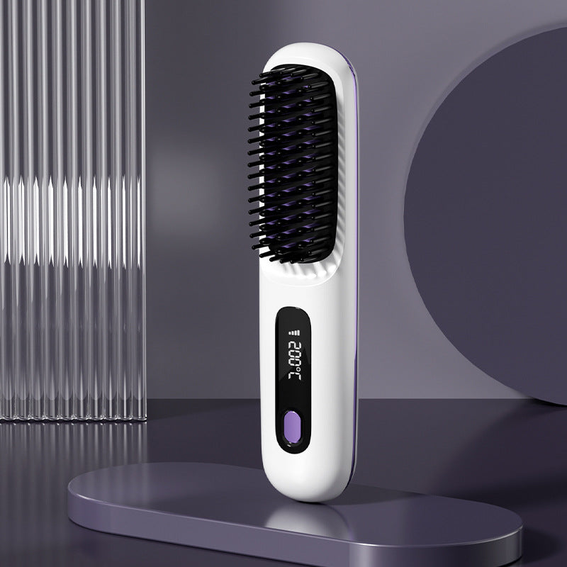 Cordless Heated Hair Straightening Brush - White