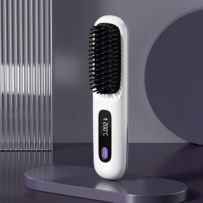 Cordless Heated Hair Straightening Brush - White