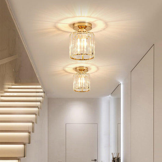Crystal Flush Mount Ceiling Light - Gold / D13cm x H23cm