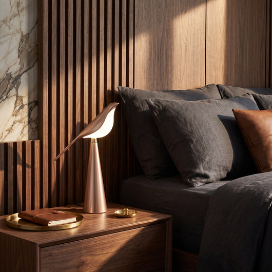Dimmable Bird Table Lamp with Rotatable Head - Rose Gold