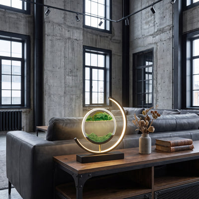 Dimmable LED Sand Art Table Lamp - Black Moon-Green