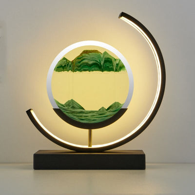 Dimmable LED Sand Art Table Lamp - Black Moon-Green