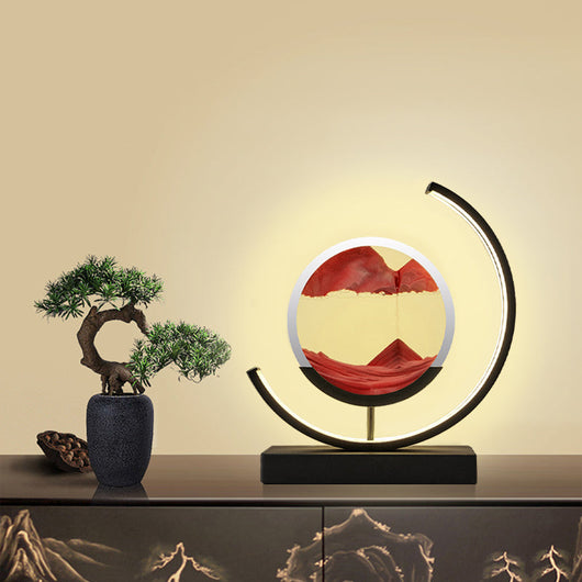 Dimmable LED Sand Art Table Lamp - Black Moon-Red