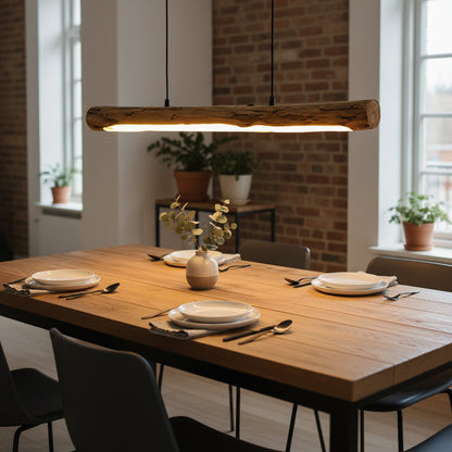 Dimmable Rustic Wood Log Pendant Light