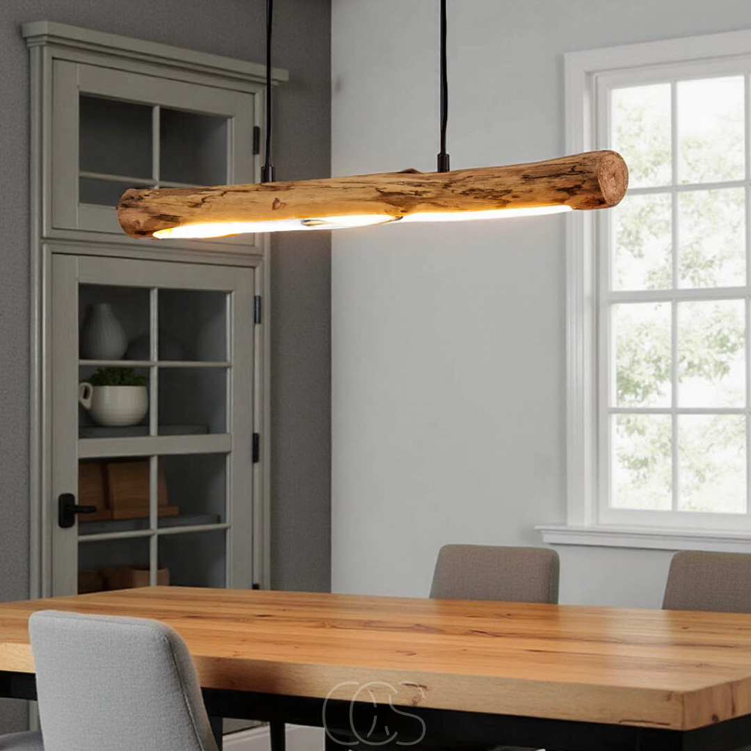Dimmable Rustic Wood Log Pendant Light