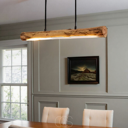 Dimmable Rustic Wood Log Pendant Light