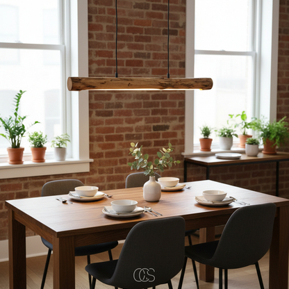 Dimmable Rustic Wood Log Pendant Light