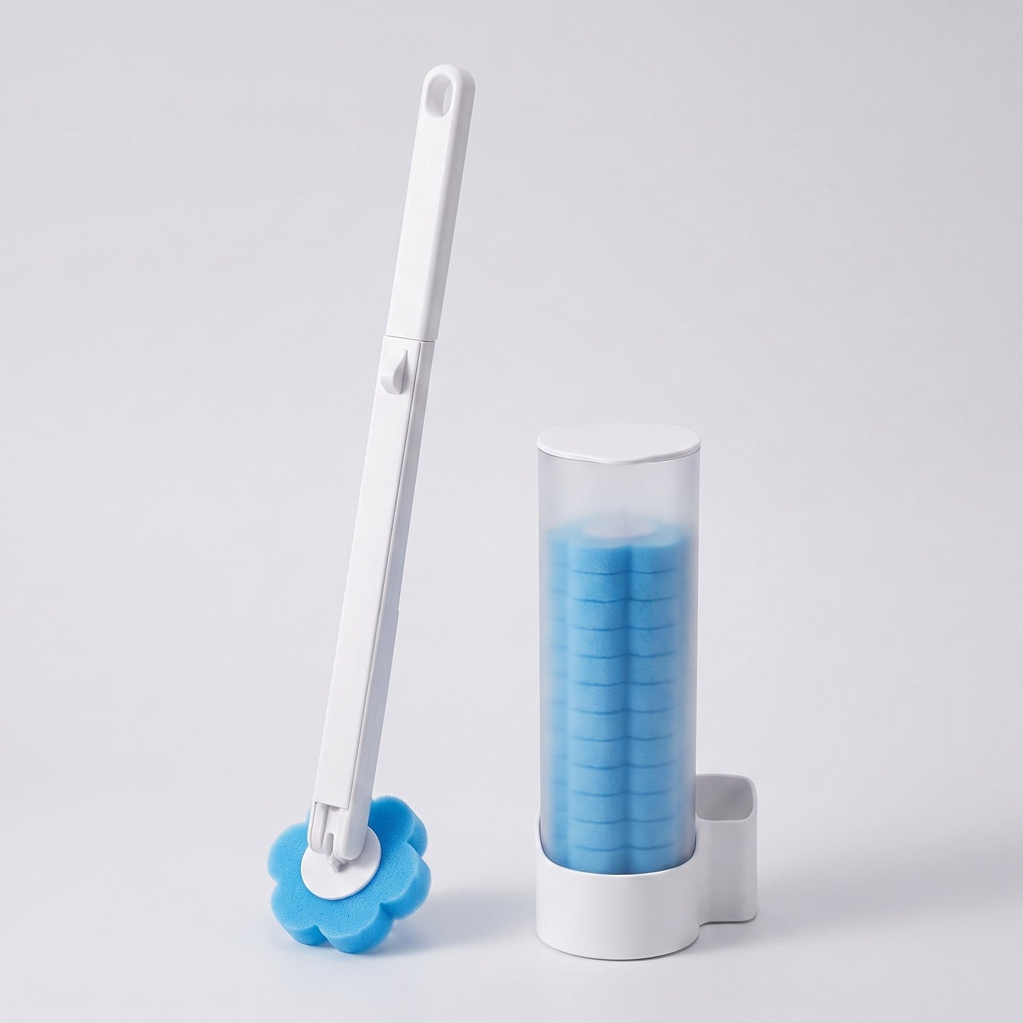 Disposable Sponge Head Toilet Brush with Storage Caddy - Blue / Full Kit (Brush + 18pcs)