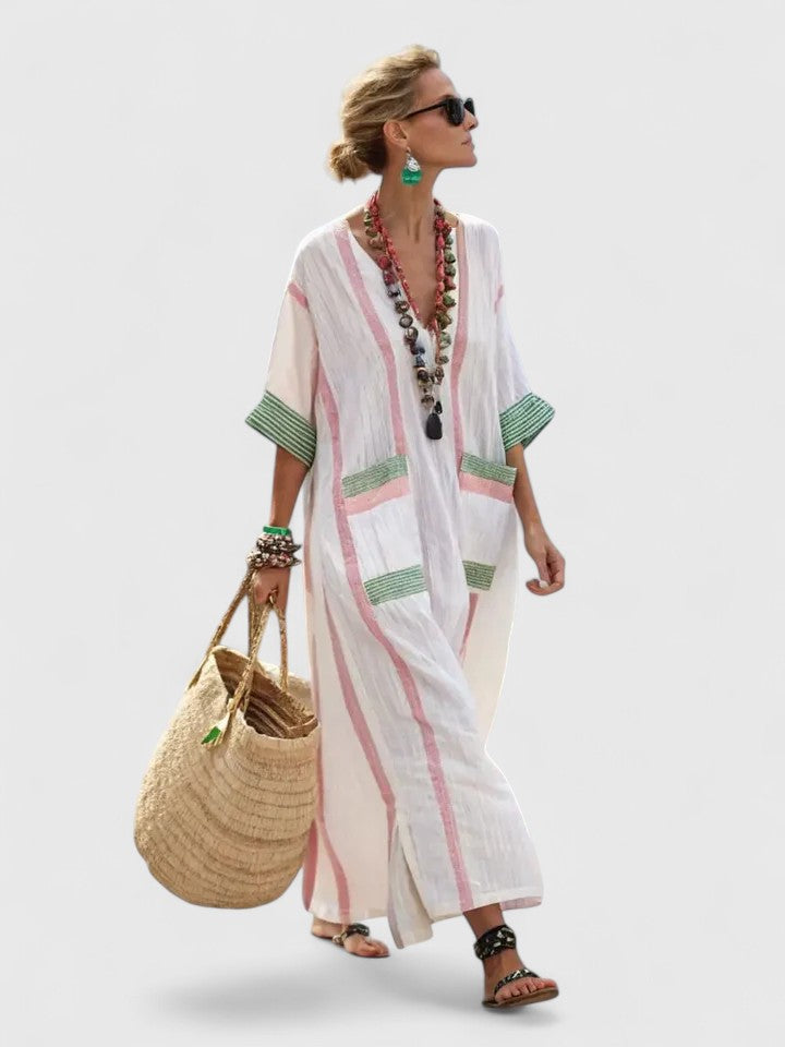 Édith Striped V-Neck Maxi Kaftan