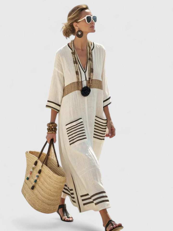 Édith Striped V-Neck Maxi Kaftan