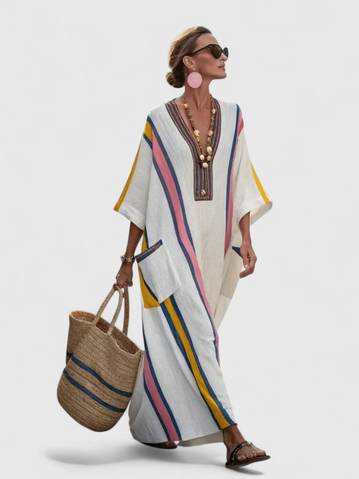 Édith Striped V-Neck Maxi Kaftan