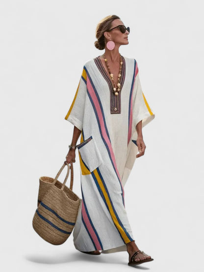 Édith Striped V-Neck Maxi Kaftan