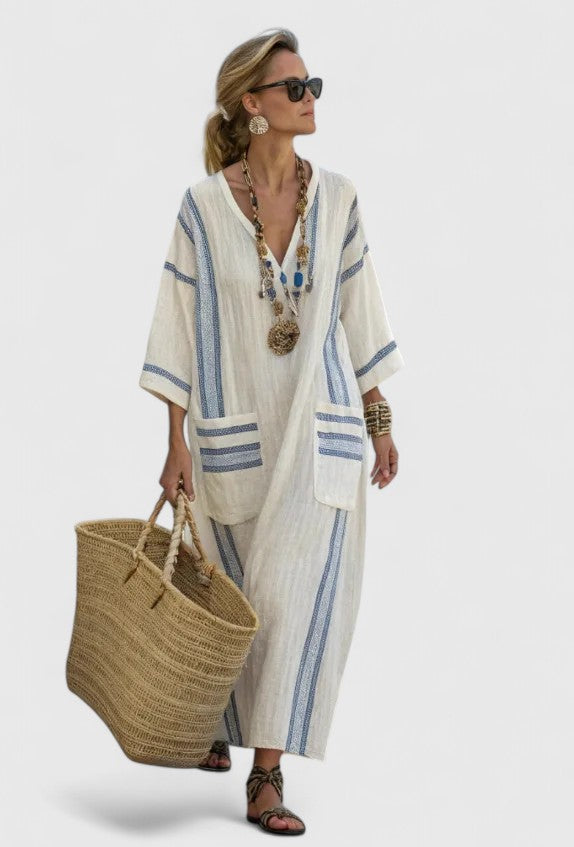 Édith Striped V-Neck Maxi Kaftan