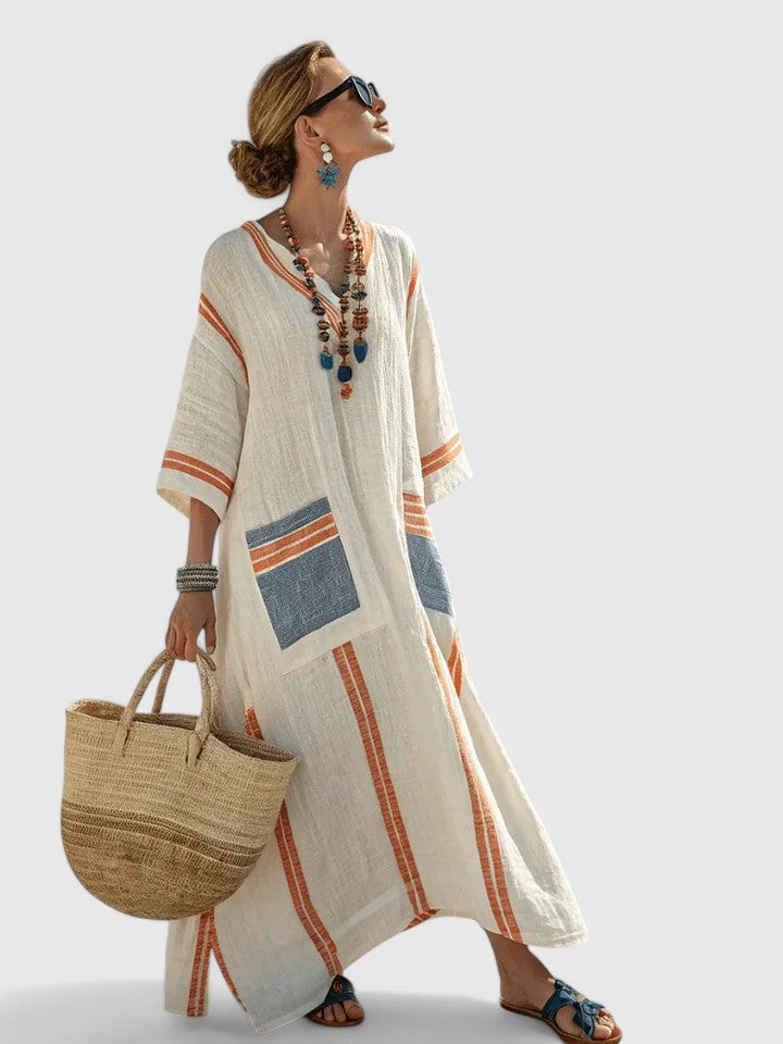 Édith Striped V-Neck Maxi Kaftan
