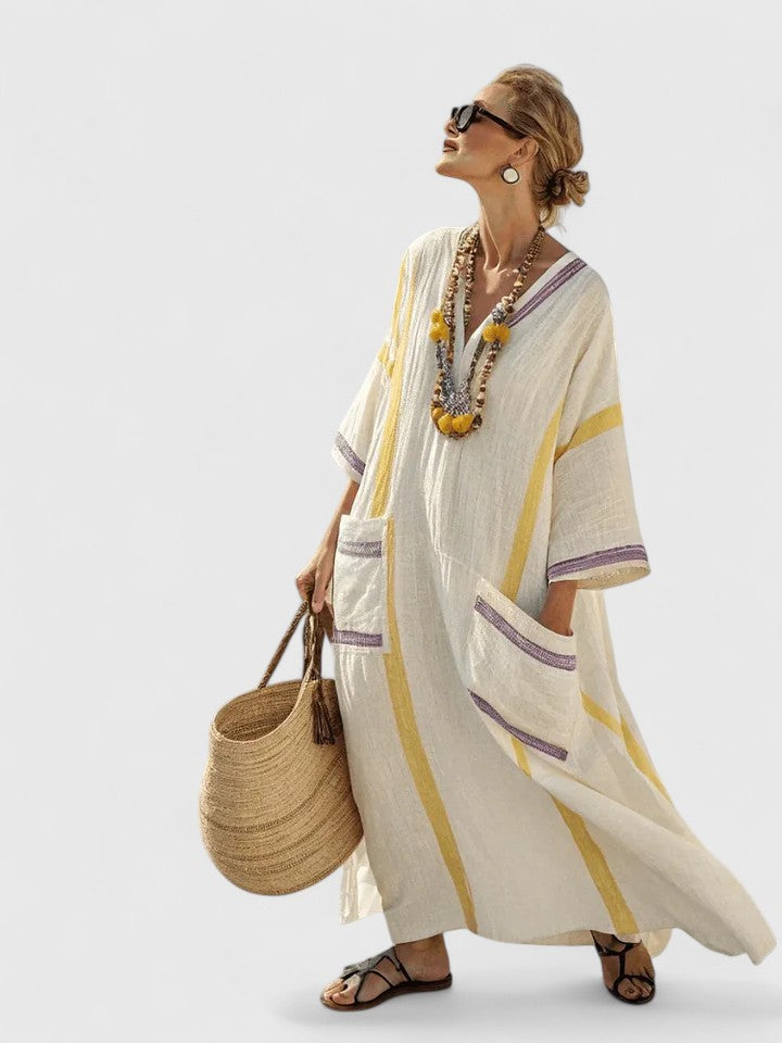 Édith Striped V-Neck Maxi Kaftan