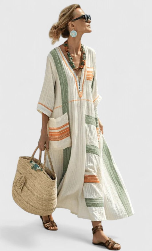 Édith Striped V-Neck Maxi Kaftan