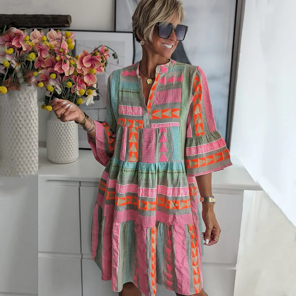 Élodie Geometric-Print Tiered Mini Dress
