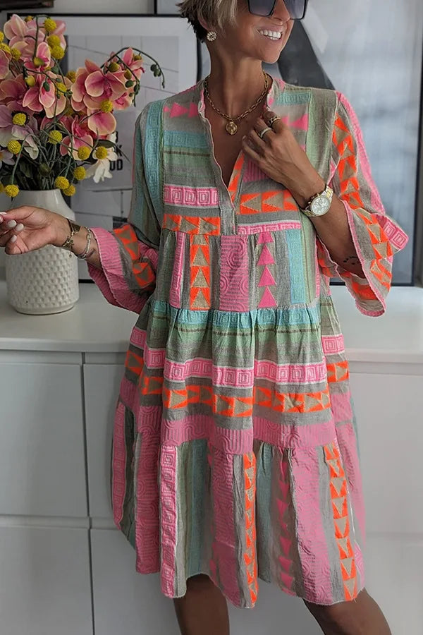 Élodie Geometric-Print Tiered Mini Dress