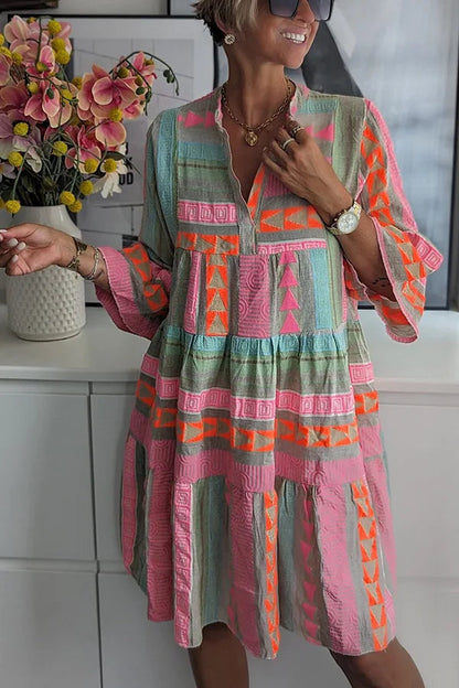 Élodie Geometric-Print Tiered Mini Dress