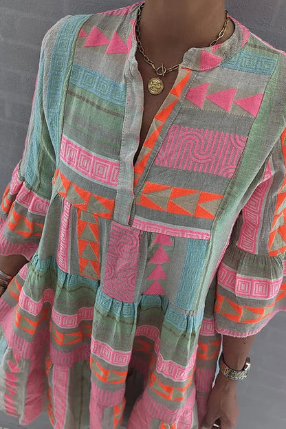 Élodie Geometric-Print Tiered Mini Dress