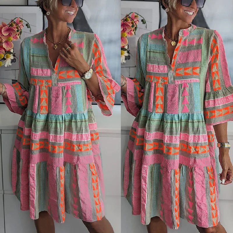 Élodie Geometric-Print Tiered Mini Dress