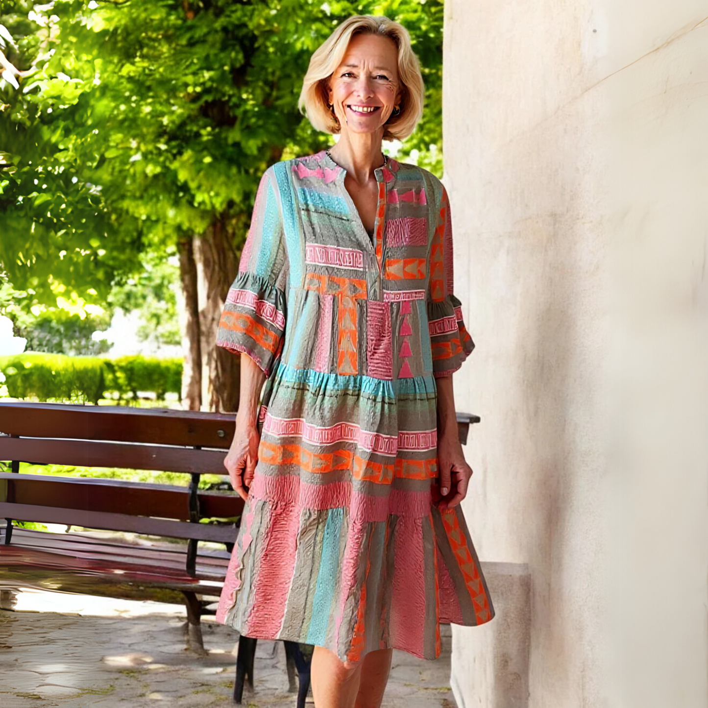 Élodie Geometric-Print Tiered Mini Dress