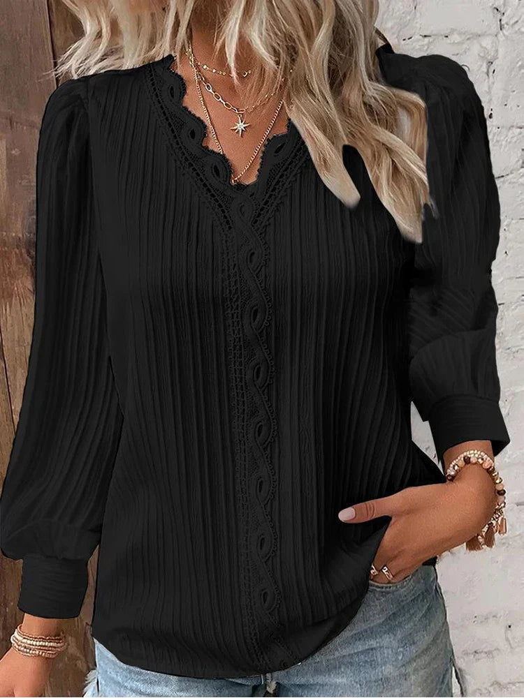 Fabienne Lace-Trim V-Neck Blouse
