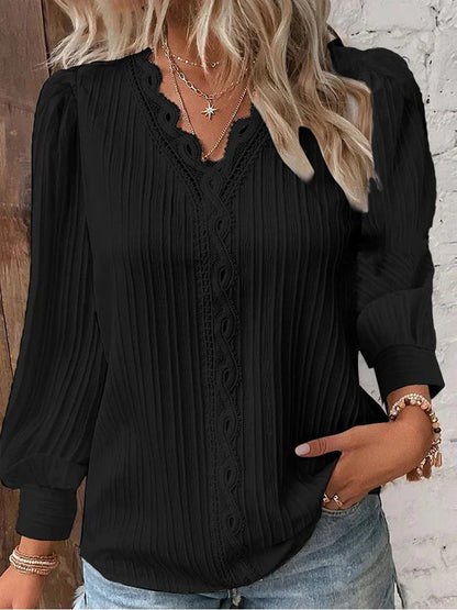 Fabienne Lace-Trim V-Neck Blouse
