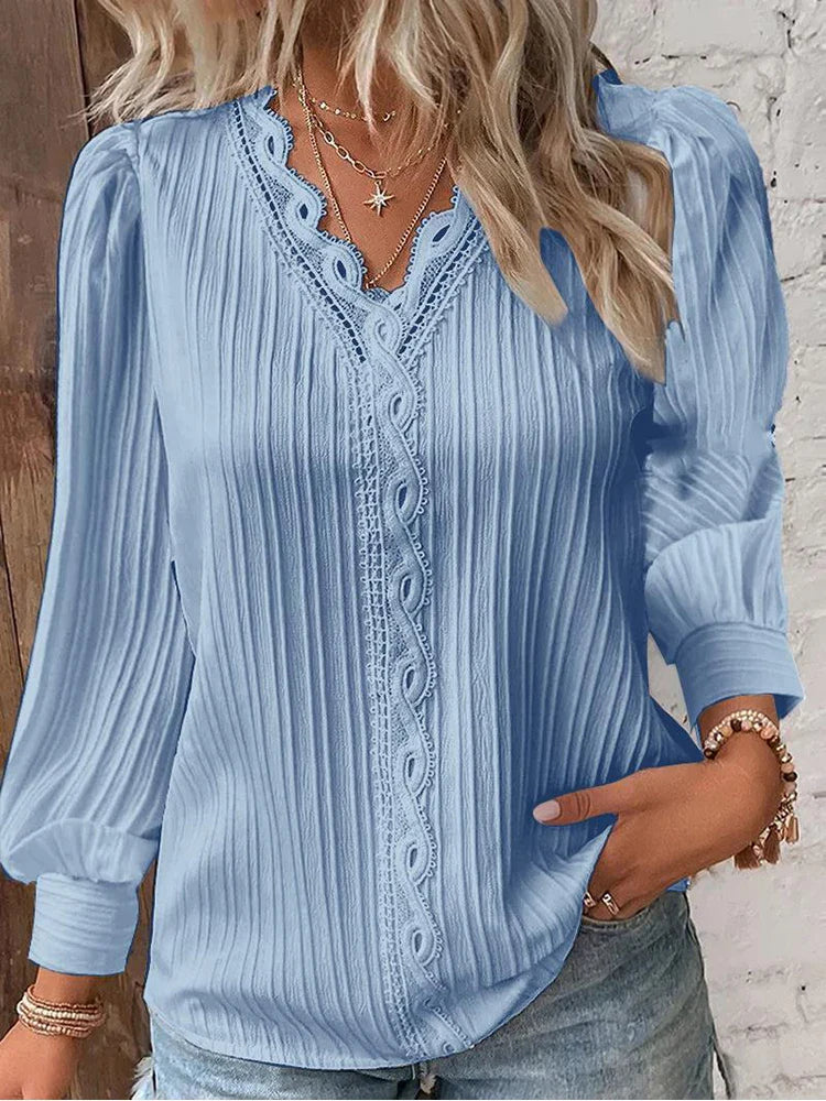 Fabienne Lace-Trim V-Neck Blouse