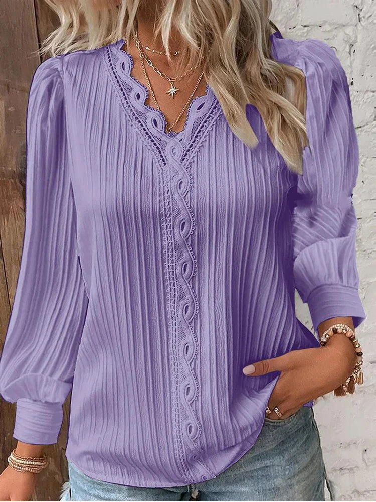 Fabienne Lace-Trim V-Neck Blouse