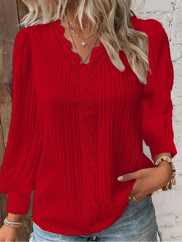 Fabienne Lace-Trim V-Neck Blouse