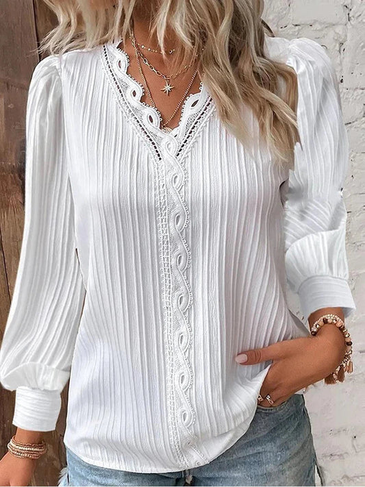 Fabienne Lace-Trim V-Neck Blouse