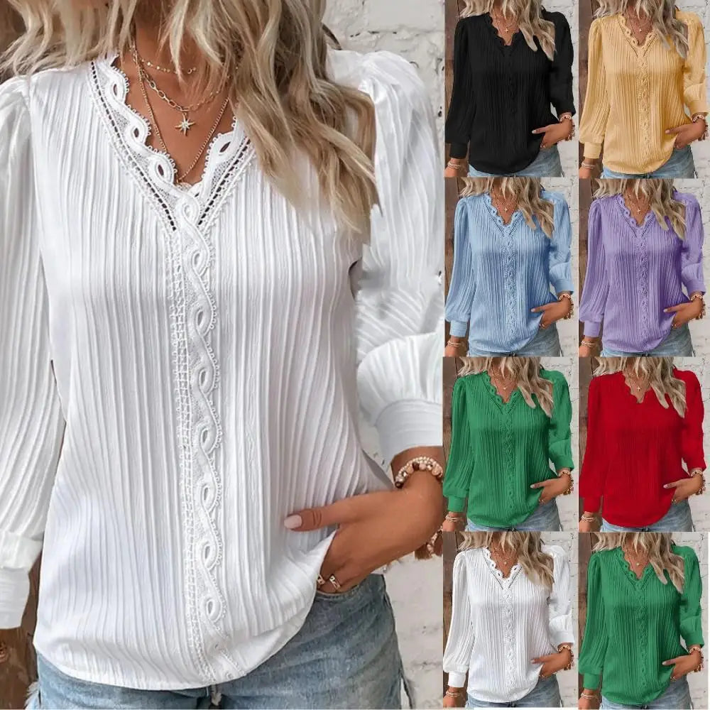 Fabienne Lace-Trim V-Neck Blouse