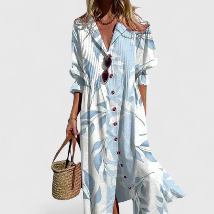 Fleur Botanical-Print Button-Front Midi Dress
