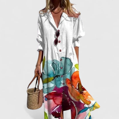 Fleur Botanical-Print Button-Front Midi Dress