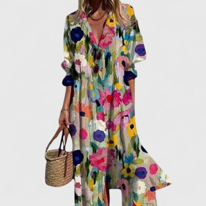 Fleur Botanical-Print Button-Front Midi Dress
