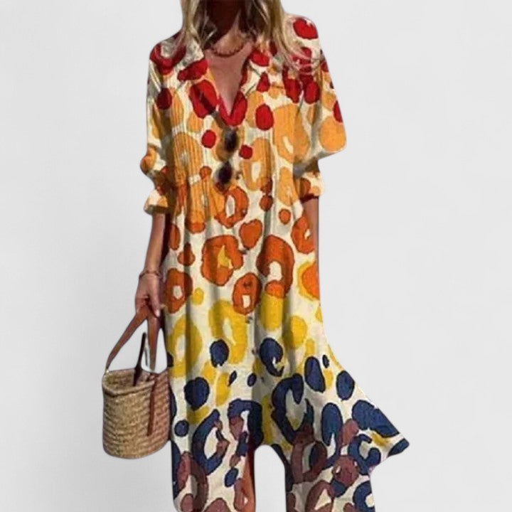 Fleur Botanical-Print Button-Front Midi Dress