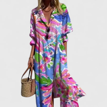 Fleur Botanical-Print Button-Front Midi Dress