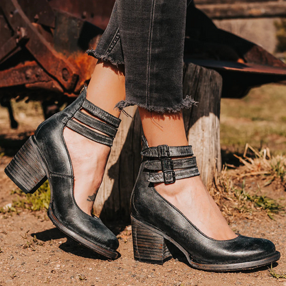 Fleur Double-Buckle Block Heel Pumps