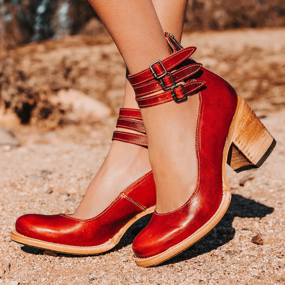 Fleur Double-Buckle Block Heel Pumps