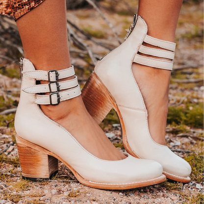 Fleur Double-Buckle Block Heel Pumps