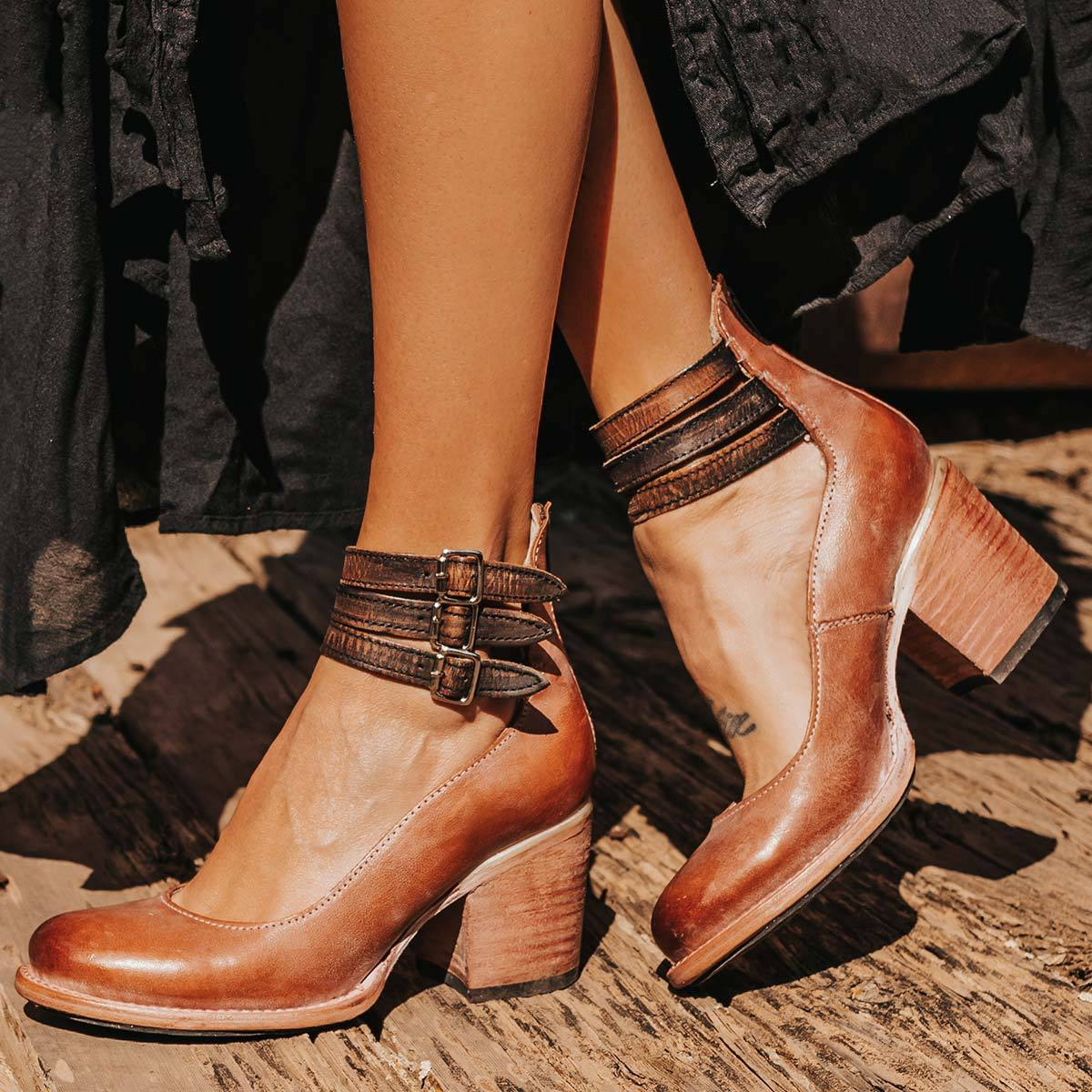 Fleur Double-Buckle Block Heel Pumps