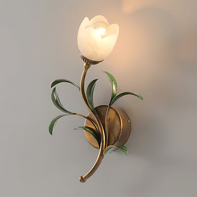 Floral Brass-Finish Wall Sconce - 1 Head